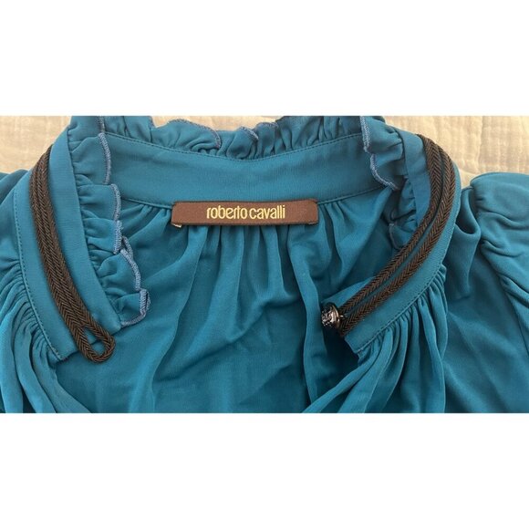 ROBERTO CAVALLI  MANDARIN RUFFLE COLLAR BLOUSE SMALL - Picture 10 of 10